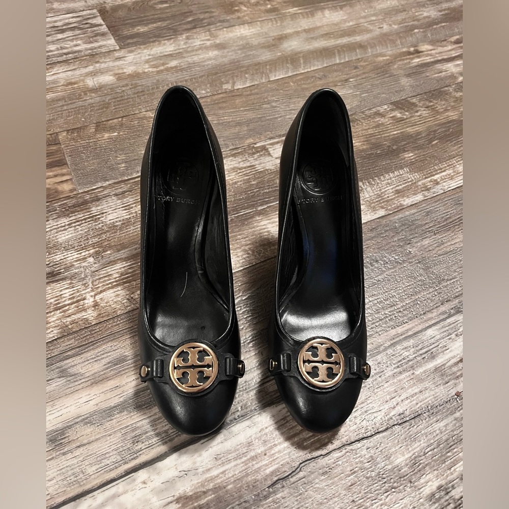 Tory Burch Black Heels with Gold Logo
